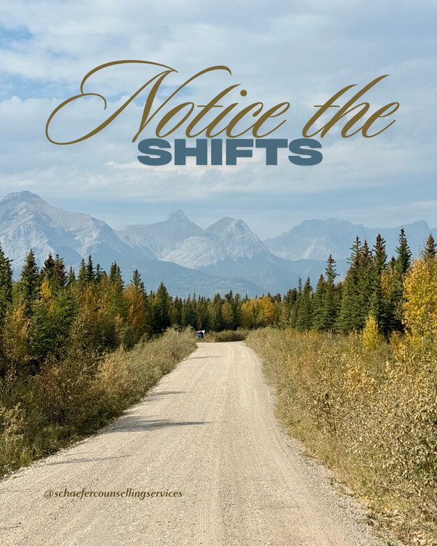 A winding road through a forest in autumn, with trees displaying gold, orange, and red leaves. In the distance, mountains rise against the sky. The road curves gently forward, evoking a sense of calm and steady movement.