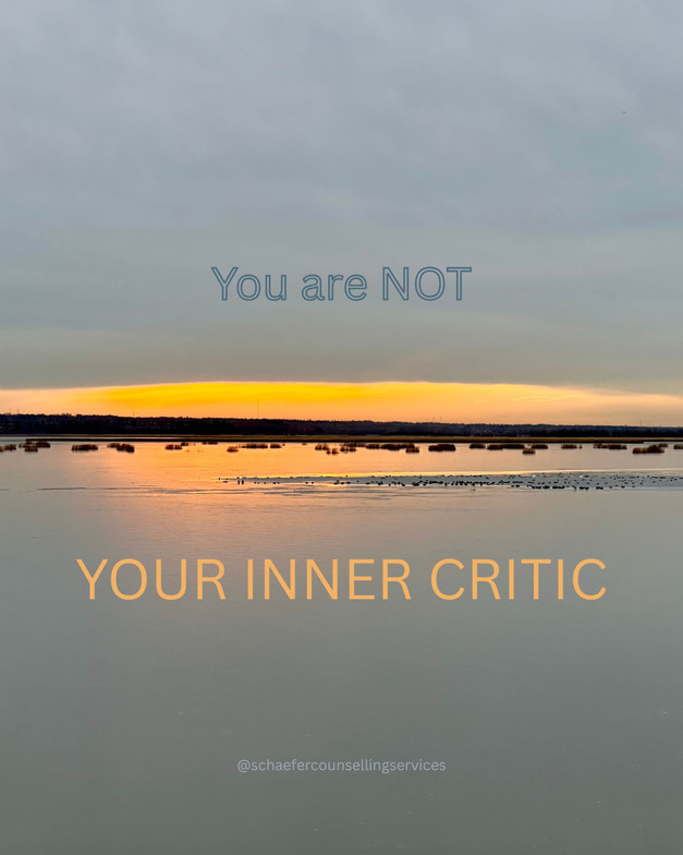 Dramatic sunset over Big Lake. Caption: you are not your inner critic.