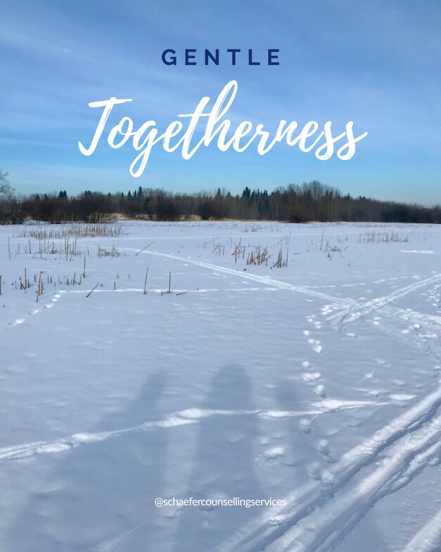 Three shadows cast on snowy ground full of footprints, illustrating relationships, healing, and grounding during challenging times.