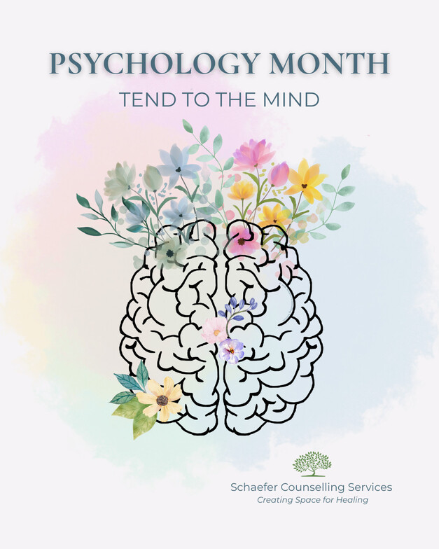 A custom-designed visual titled 'The Brain Garden' created by Annika Schaefer, illustrating the complexity and beauty of the human mind for Psychology Month.