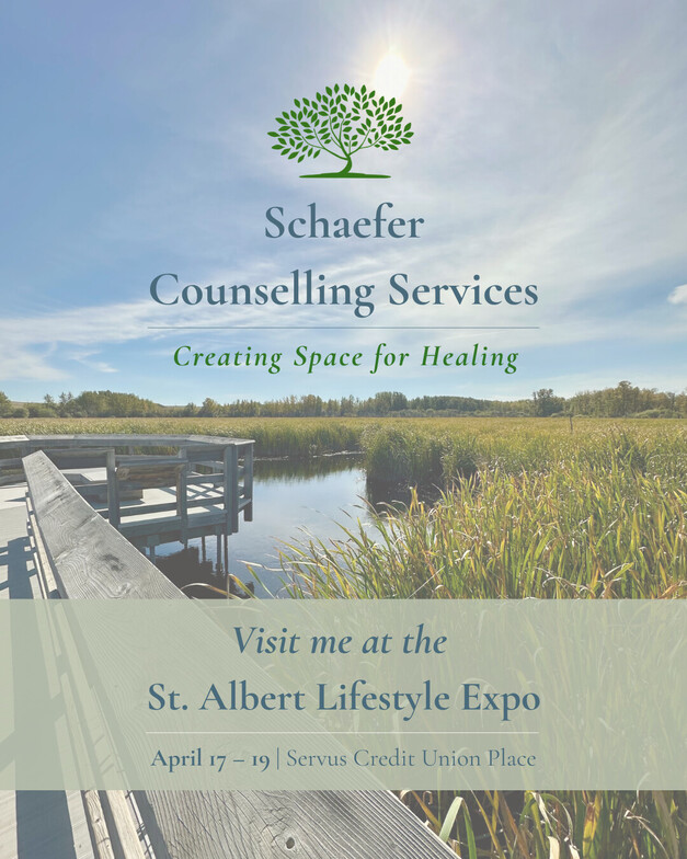 A serene wooden boardwalk path through a lush green marsh in St. Albert, representing a calm and steady journey toward mental wellness.
